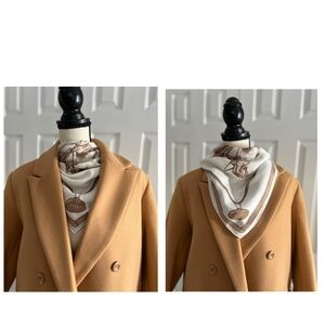 Polo Ralph Lauren Equestrian Silk Scarf Polo Horse Print Cream Brown